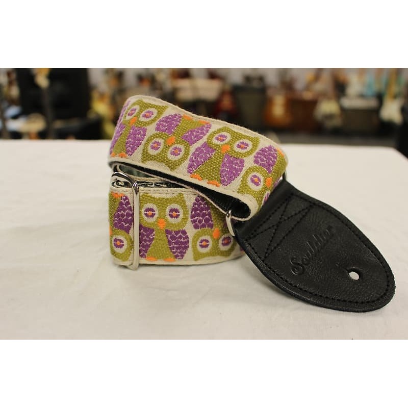 Souldier Guitar Strap Owls Purple w/ Black Leather Ends *Free Shipping in the USA*