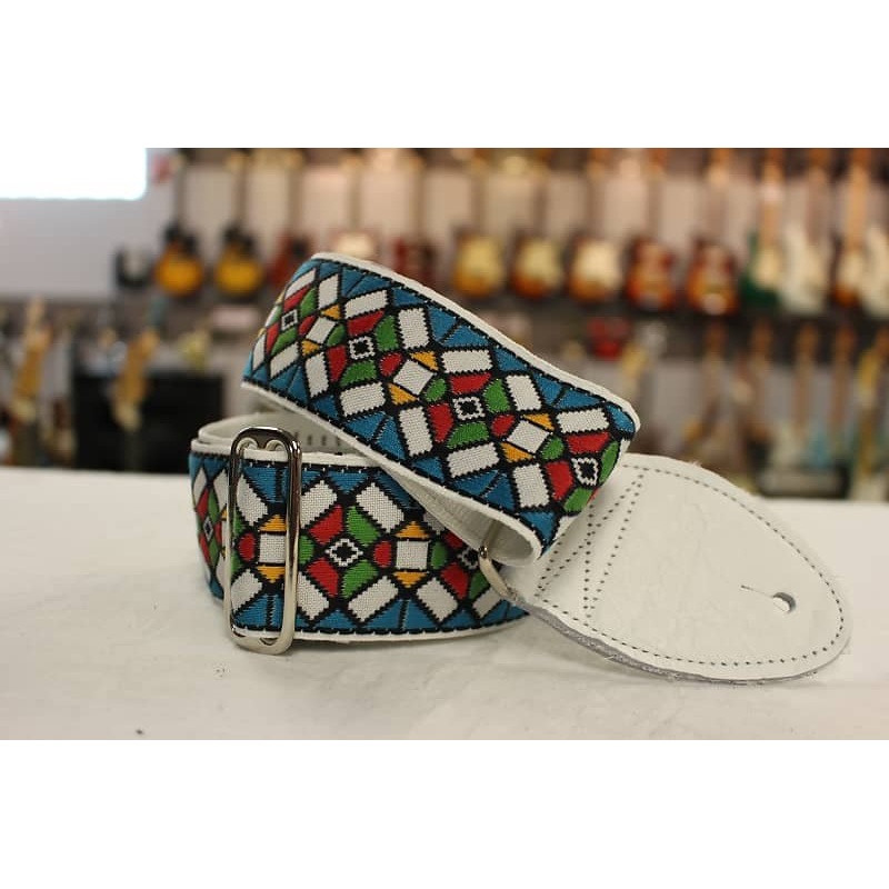 Souldier Guitar Strap Stained Glass Blue w/ White Leather Ends *Free Shipping in the USA*