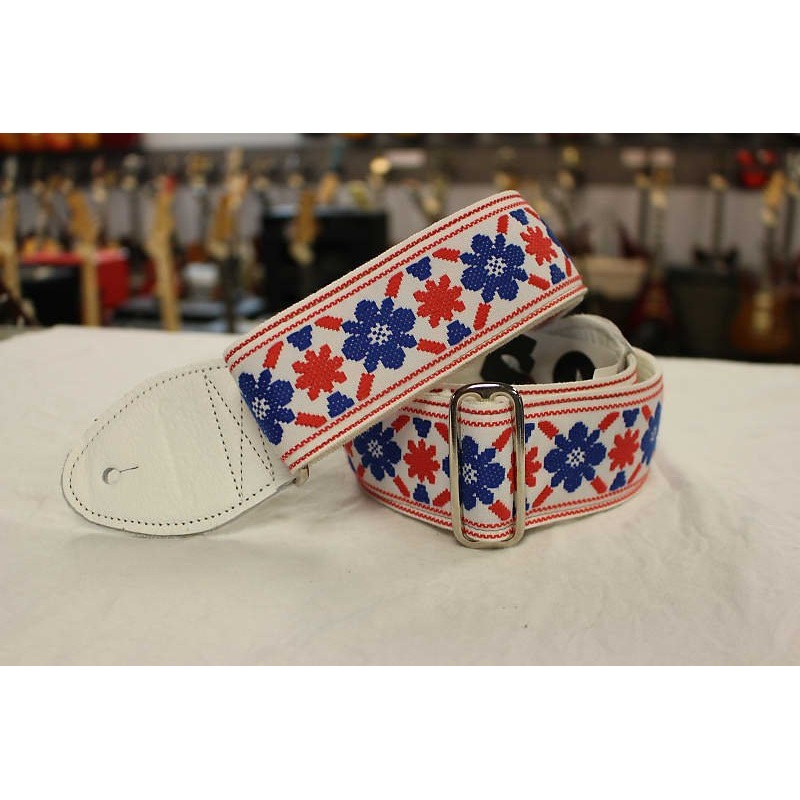Souldier Guitar Strap Tulip Cream Clapton Blue/Red w/ White Leather Ends *Free Shipping in the USA*