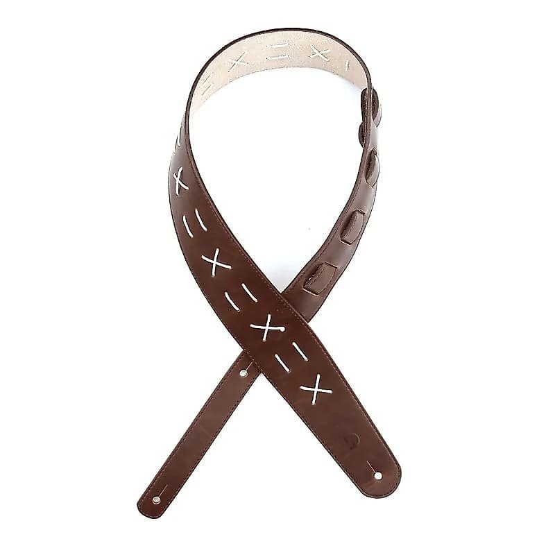 D’Addario 2.5 Brown Leather Guitar Strap Decorative Stitching L25W1501