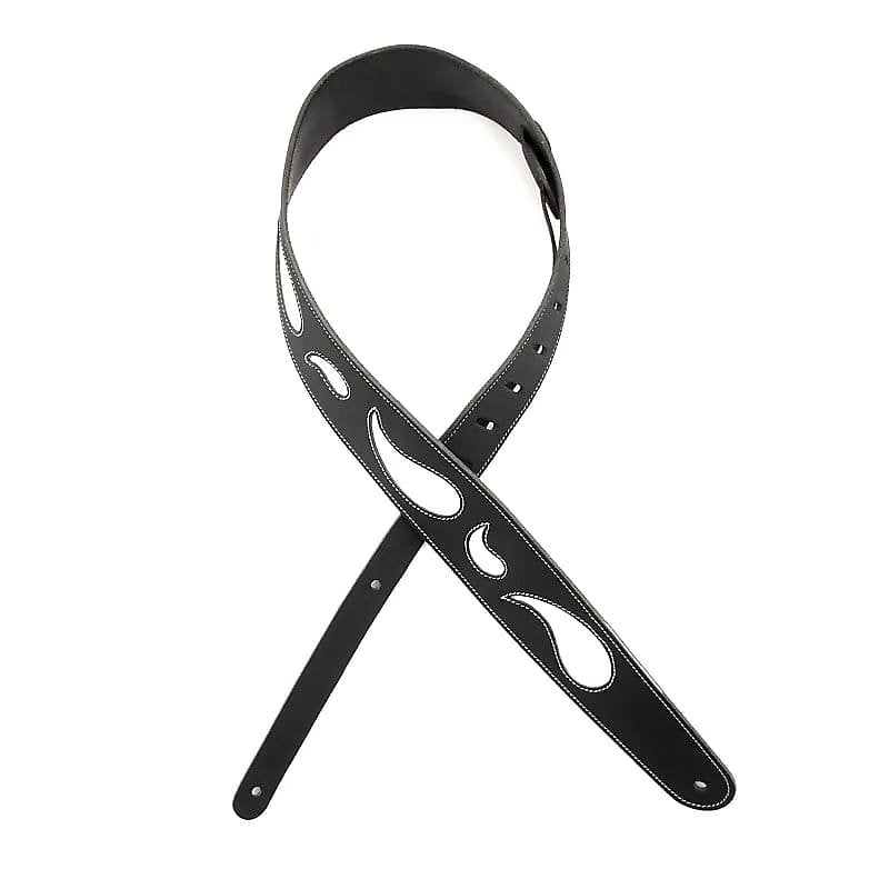 D’Addario 2.5 Leather Guitar Strap Paisley Black and White L25W1411