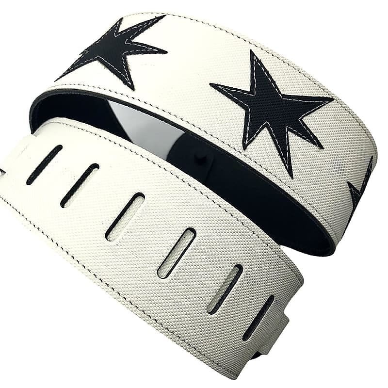 D’Addario 2.5” White Leather Guitar Strap Star Patches L25W1413