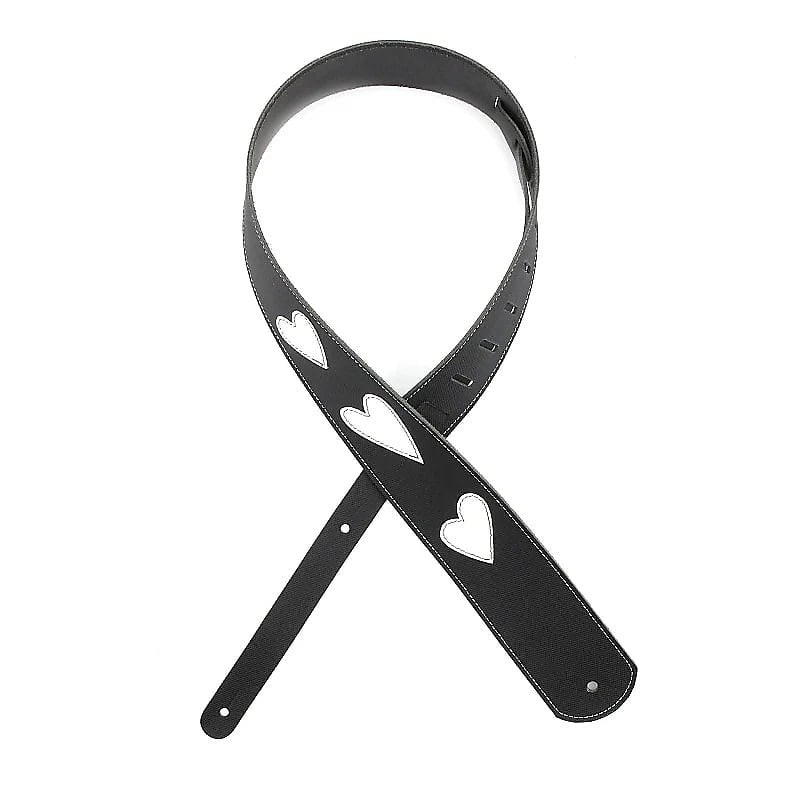 D’Addario L25W1414 Heart Icon Patch Black Leather Guitar Strap