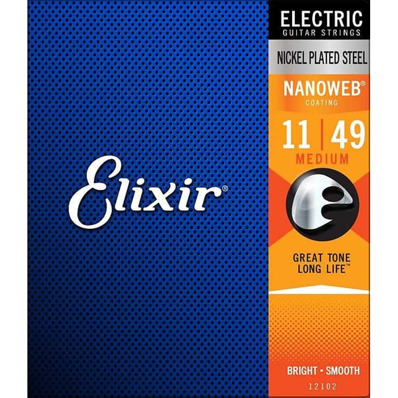 Elixir 12102 Nanoweb Nickel Plated Steel Electric Guitar Strings – Medium (11-49)