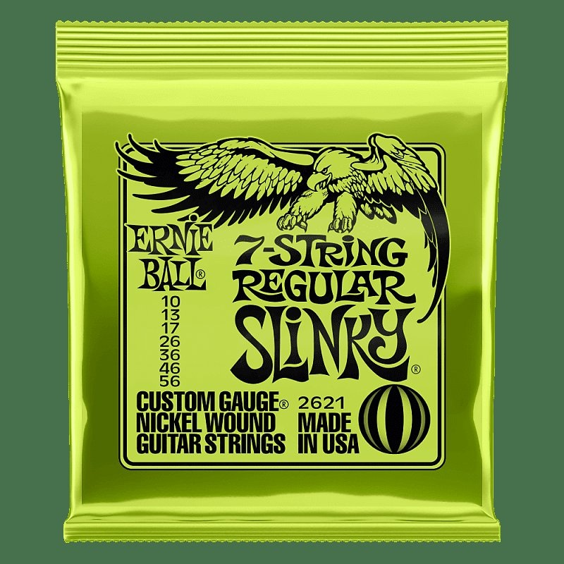Ernie Ball 2621 7-String Regular Slinky Electric Guitar Strings, .010 – .056