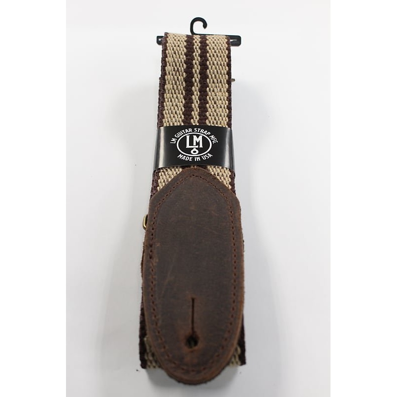 LM Products Guitar Strap Woven Tan w/ Brown Stripes and Brown Leather Ends FM-3 *Free Shipping in the USA*