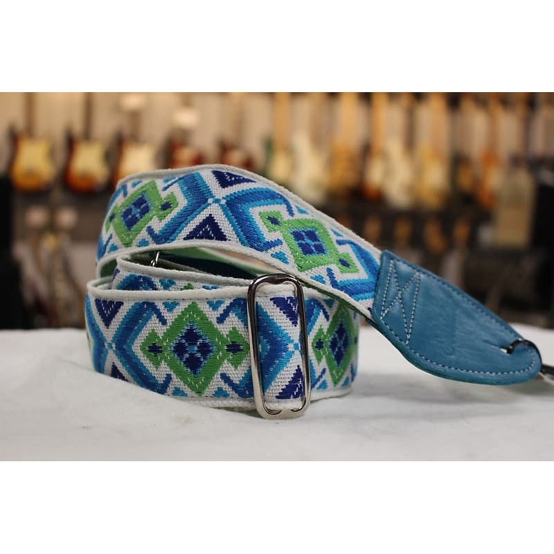 Souldier Strap Diamante White/Green/Blue with Turquoise Leather Ends *Free Shipping in the USA*