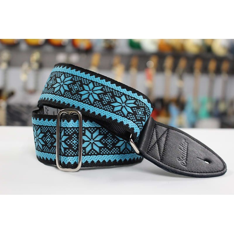 Souldier Strap Poinsettia Turquoise on Black Black Leather Ends GS0909 *Free Shipping in the USA*