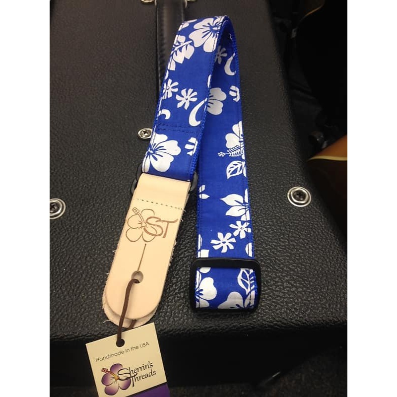 Sherrin’s Threads Blue Hibiscus 1.5 Ukulele Strap *Free Shipping in the USA*
