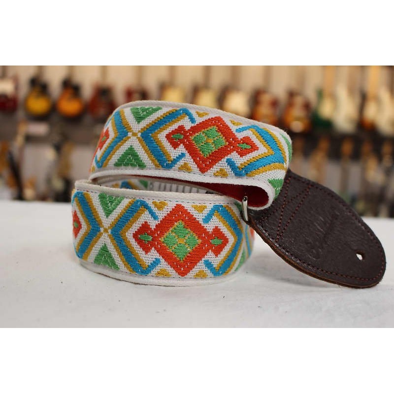 Souldier Diamante 2 White/Red/Turqoise Guitar Strap with Brown Ends *Free Shipping in the USA*