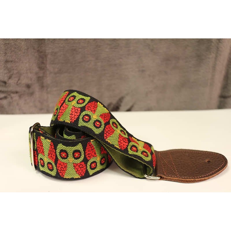 Souldier Owls Olive Guitar Strap with Brown Leather Ends *Free Shipping in the USA*