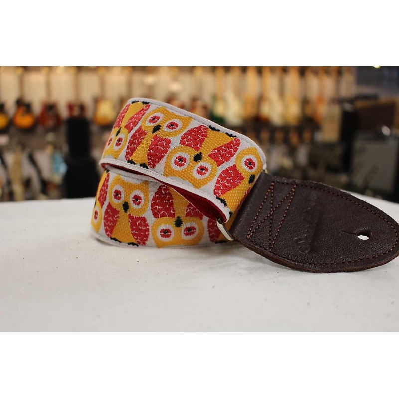 Souldier Owls Red 2 Guitar Strap  with brown leather ends *Free Shipping in the USA*