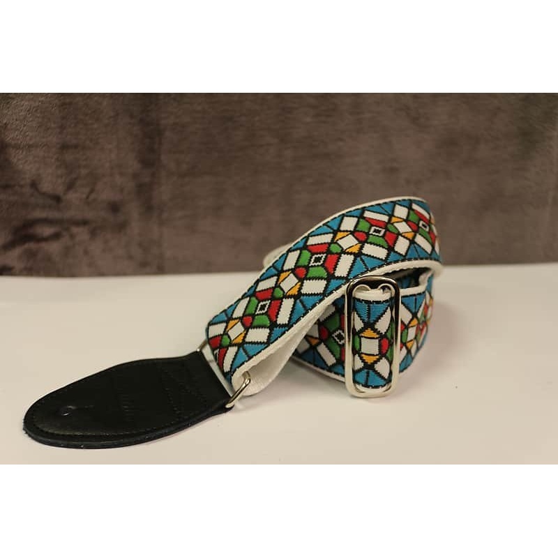 Souldier Stained Glass Blue Guitar Strap with Black Leather Ends *Free Shipping in the USA*