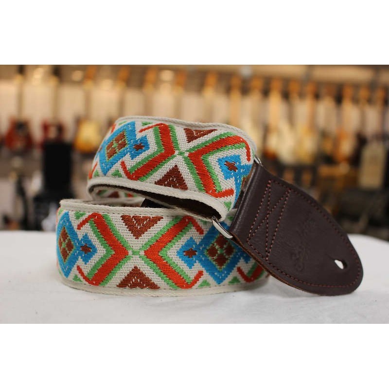Souldier Strap Diamante 2 OR/GR/TQ/BR on WH with Brown Leather Ends *Free Shipping in the USA*
