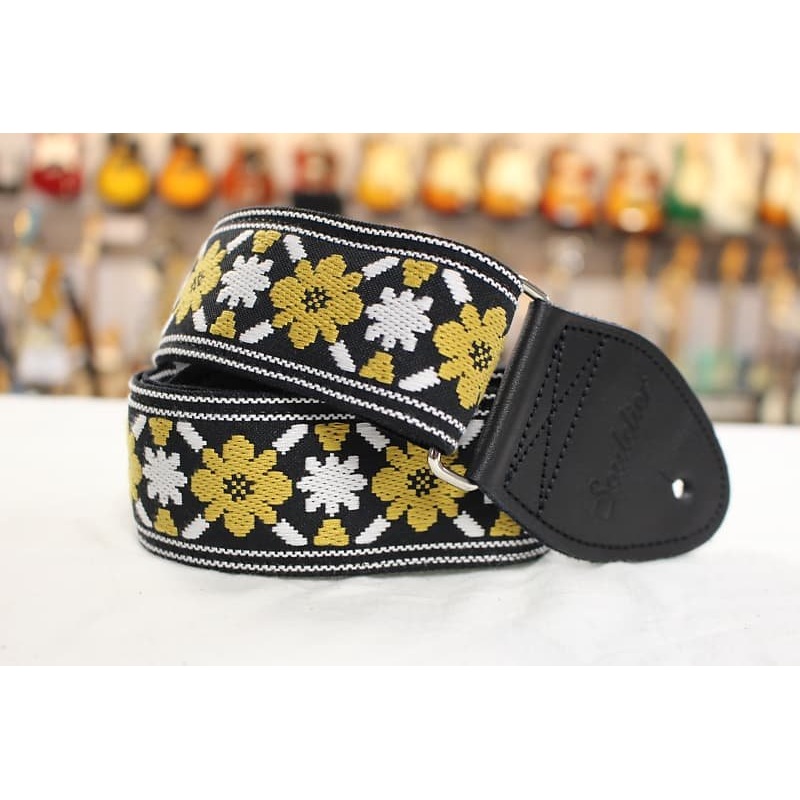 Souldier Tulip Rooftop Lennon Gold Flower Guitar Strap with leather ends *Free Shipping in the USA*