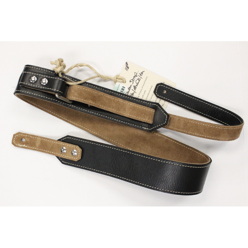 Awlgoods Handcrafted Leather Guitar Strap Black/Tan with Off-White Stitching