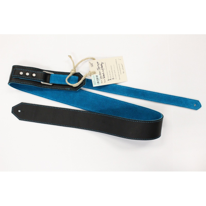 Awlgoods Handcrafted Leather Guitar Strap Black/Turqoise