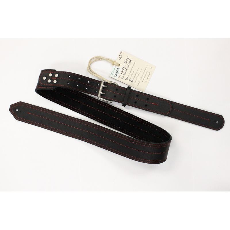 Awlgoods Handcrafted Leather Guitar Strap Black with Red Stitching