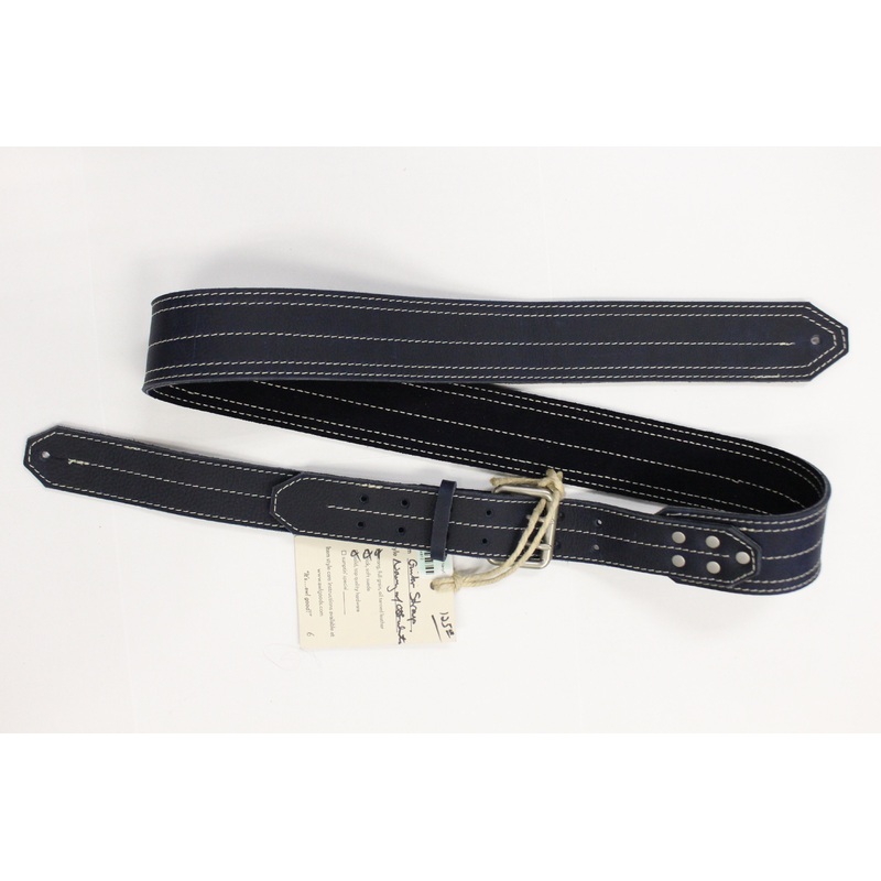 Awlgoods Handcrafted Leather Guitar Strap Navy with Off-White Stitching