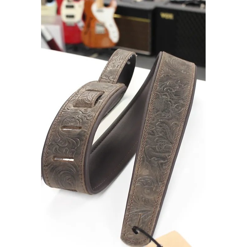 LM Products Premier Leather Guitar Strap Brown Western Tooled PM-13 *Free Shipping in the USA*