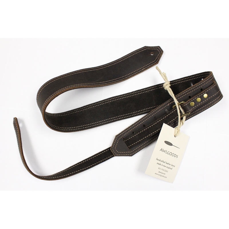 Awlgoods Hand Crafted Leather Guitar Strap Dark Brown/Brown Tan 1/8-1/4 Stitching