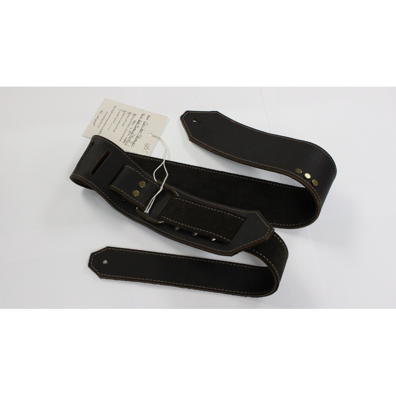 Awlgoods Hand Crafted Leather Guitar Strap Dark Brown/Brown with Tan  Stitching 2.5