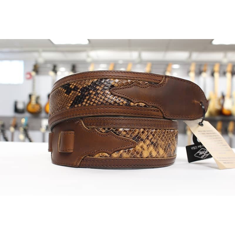 LM Products Guitar Strap Framed Leather Snake Brown FLS-BR *Free Shipping in the USA*
