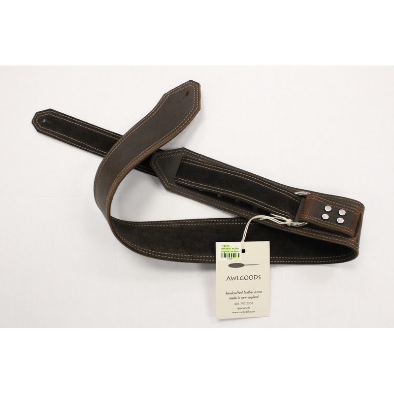 Awlgoods Hand Crafted Leather Guitar Strap Dark Brown with Tan Stitching