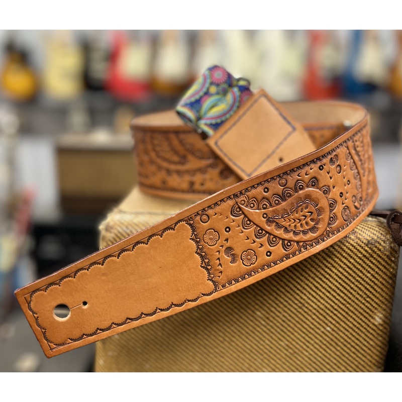 Cheescake Leathers Paisley Hand Tooled Guitar Strap