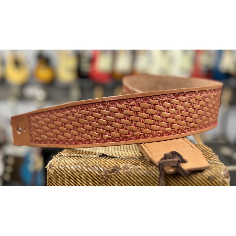 Cheesecake Leathers Red Basket Weave Guitar Strap