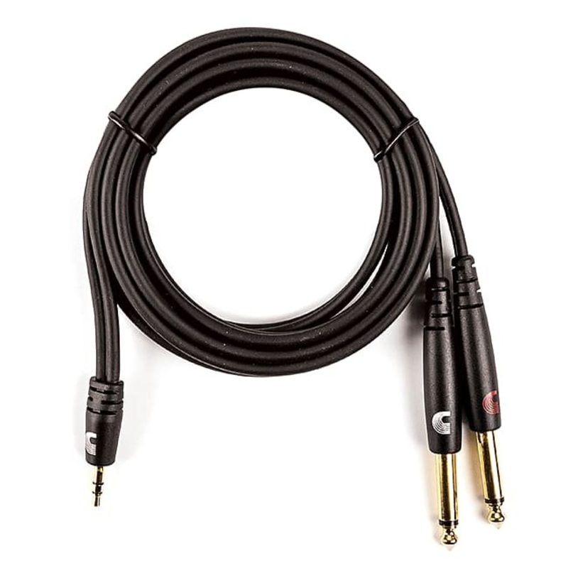 D’Addario Custom Series PW-MPTS-06 1/8 Stereo Plug to Dual 1/4 Plugs Audio Cable (6′)