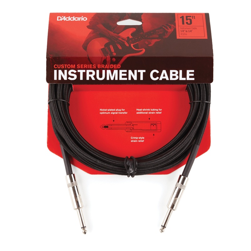 D’Addario PW-BG-15BK Braided 15′ Instrument Cable