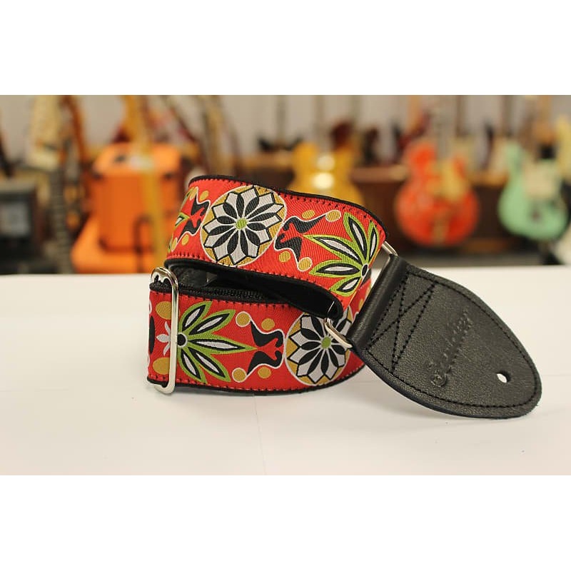 Souldier Guitar Strap Daisy Red w/ black leather ends *Free Shipping in the USA*