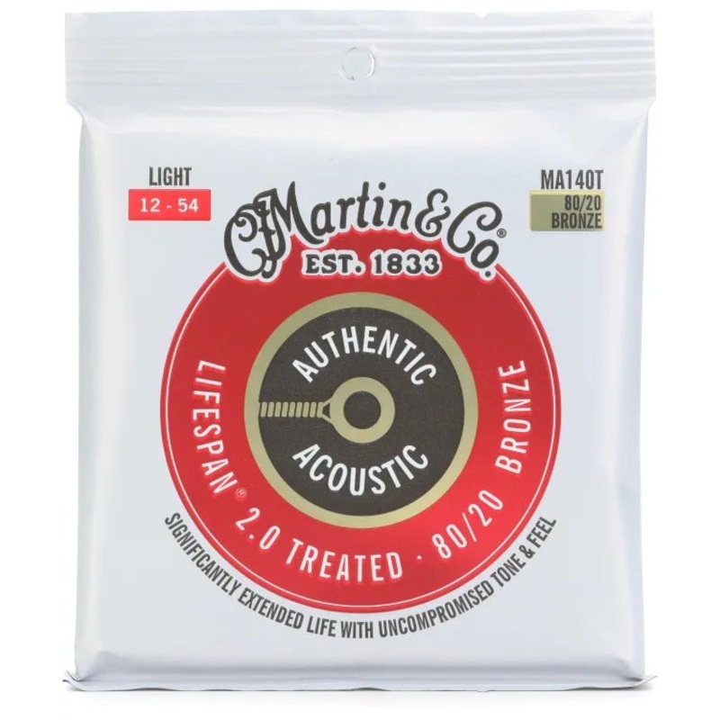 Martin MA140T Authentic Acoustic Lifespan 2.0 Guitar Strings 80/20 Bronze – 12-54 Light