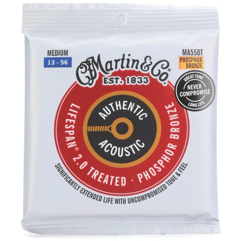 Martin MA550T Authentic Acoustic Lifespan 2.0 Guitar Strings Phosphor Bronze – 13-56 Medium
